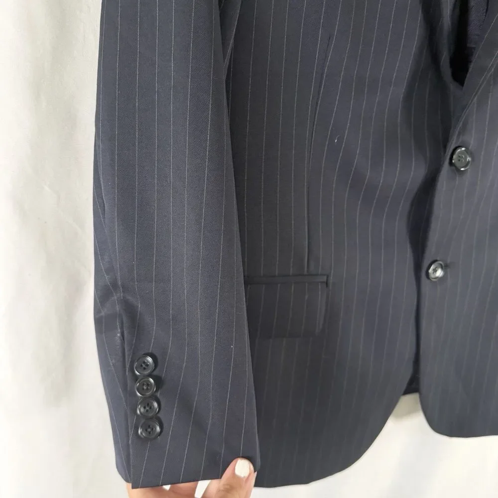 Brooks Brothers Fitzgerald Wool Blazer Men's 40S 34W Blue Striped 2 Button Front